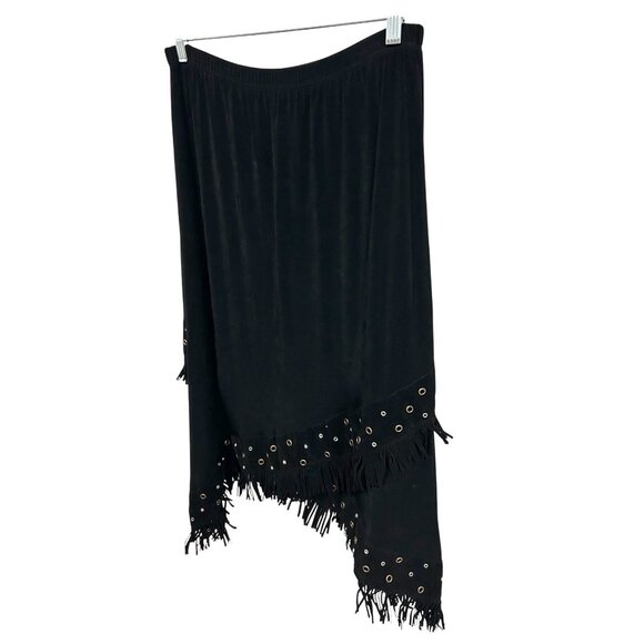 Slinky Brand Black Fringe Asymmetrical Skirt With Grommet Detail L - Picture 3 of 9